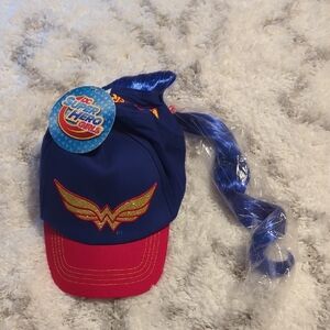 DC Super Hero Girls, Wonder Woman Hat w/Attached Blue Pony Tail, NWT
